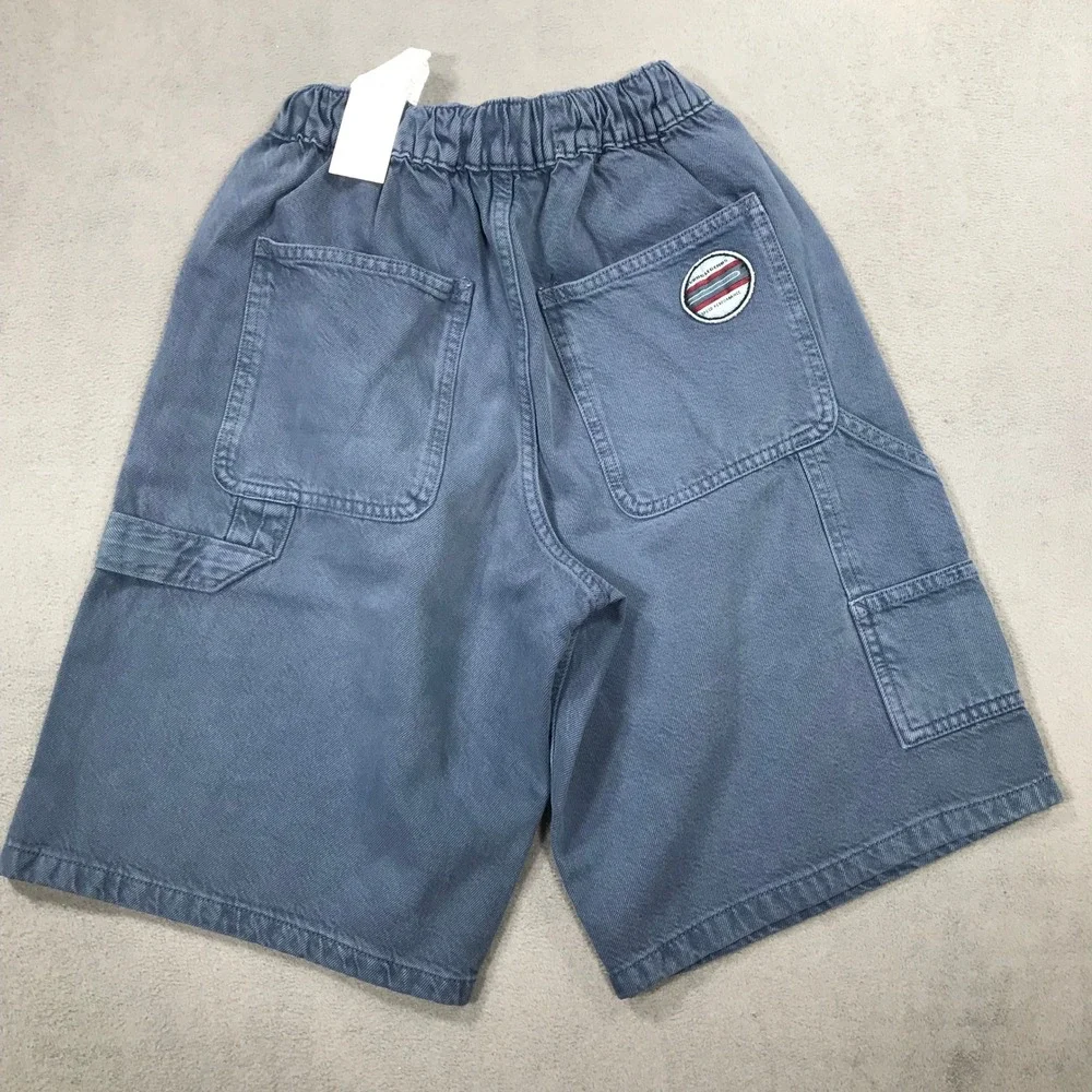 Zara Carpenter Shorts Kids Size 9-10 Blue New Garment Dye Utility Pockets Baggy